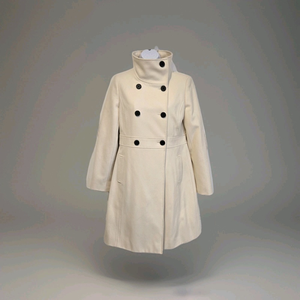 Old Navy Women's Coat Wool Blend Mid Length Lined Double Breasted Cream Small